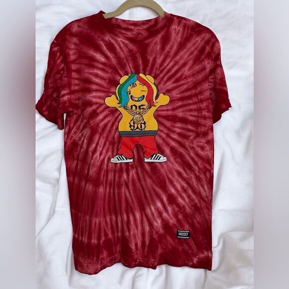 Grizzly Griptape T-shirt Mens Small - Bear Skateboard Lil Tak - Red Tie Dye - Picture 1 of 3